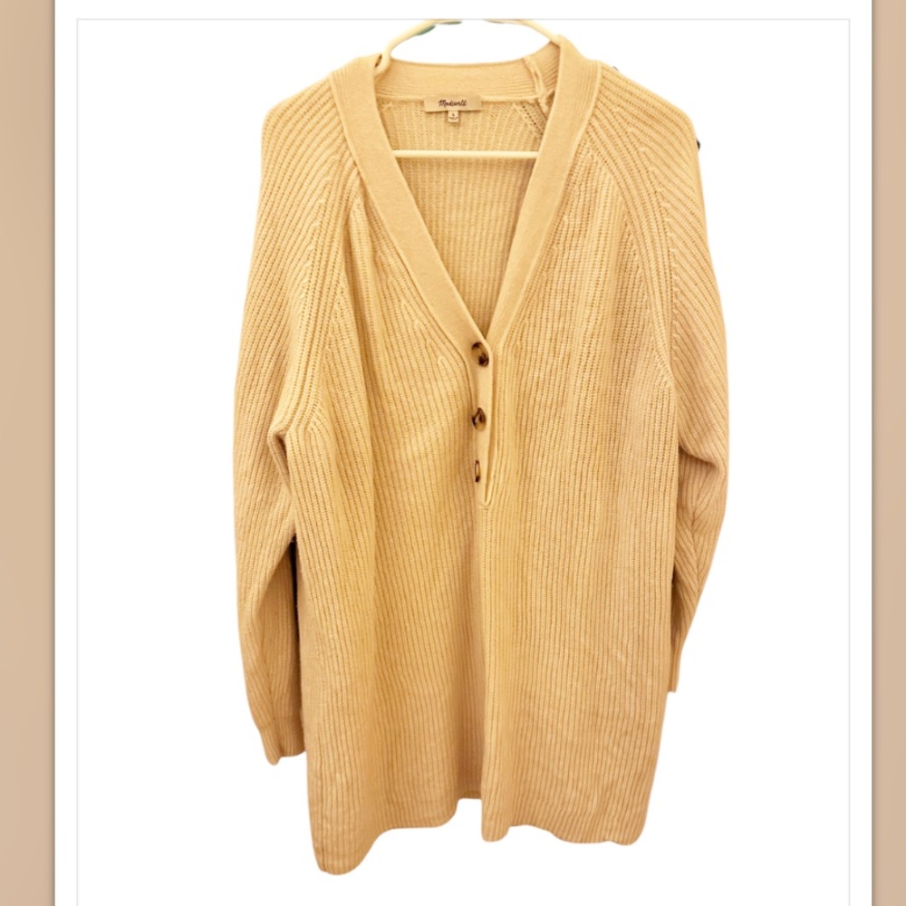 MADEWELL Rib knit Merino blend V-neck Henley Women's Cream Sweater Large
